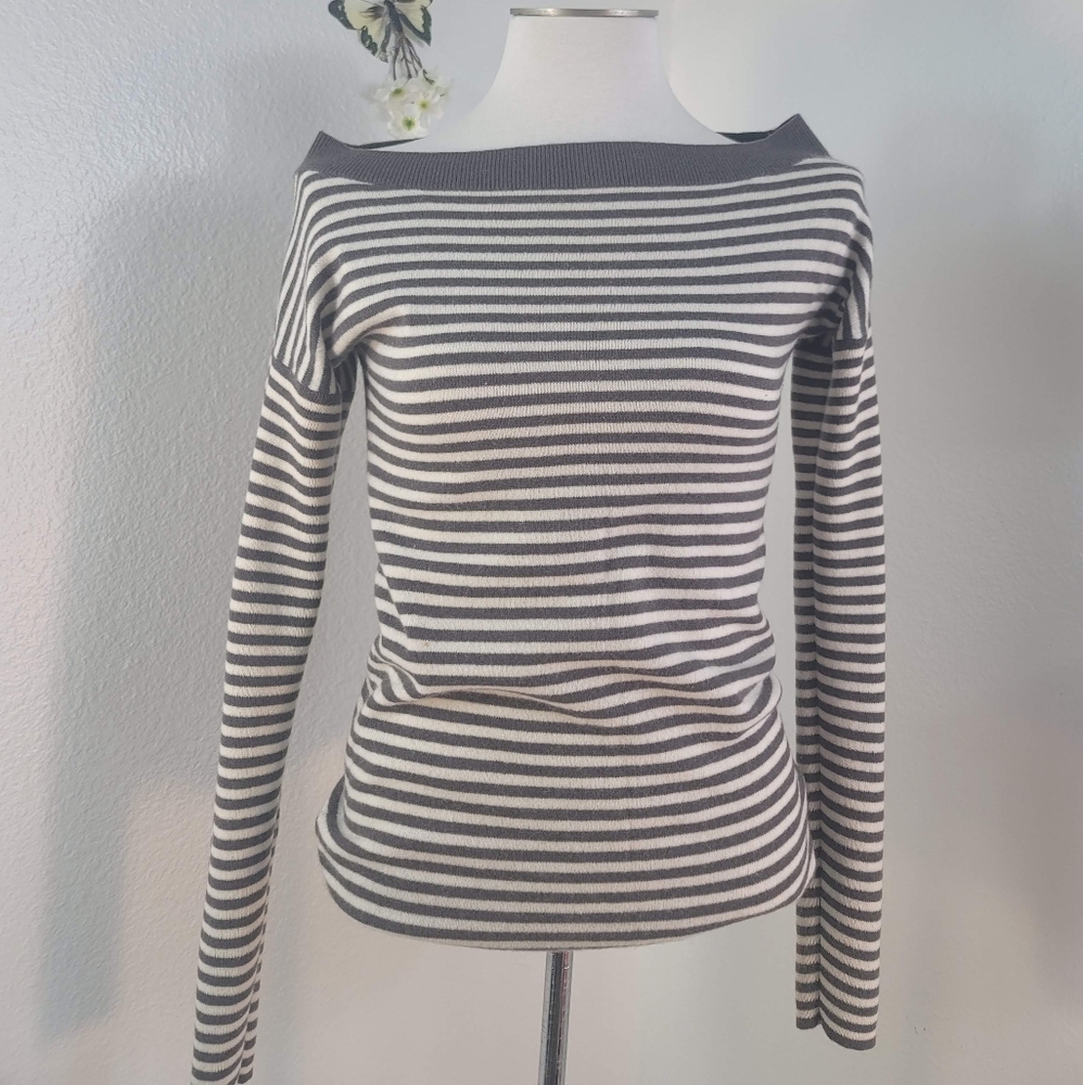 CLUB MONACO 100% CASHMERE STRIPED LONG SLEEVE BOAT NECK WOMEN'S SIZE SMALL